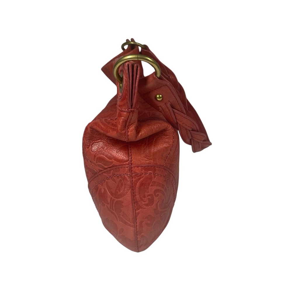 Vintage Fossil Red Embossed Leather Shoulder Bag Purse Handbag Braided Strap - Picture 3 of 6